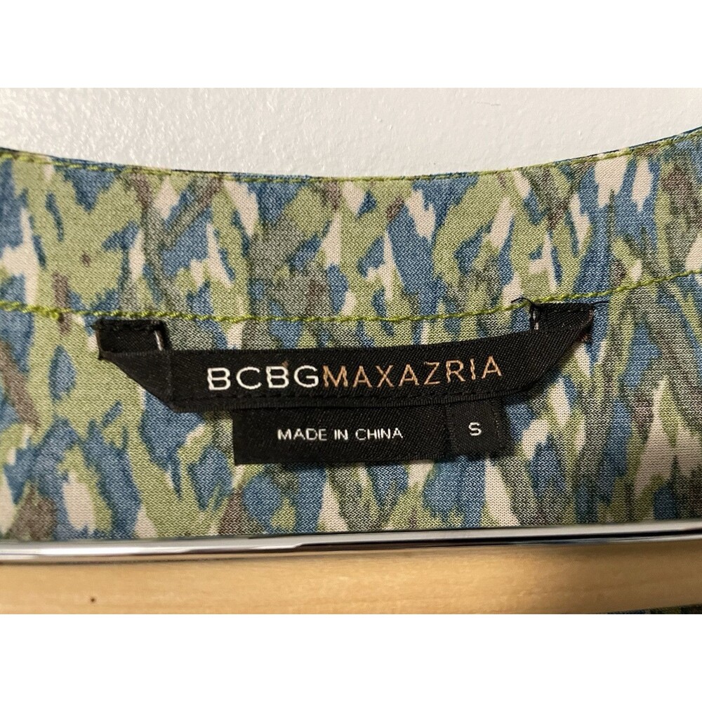 BCBG Maxazria Multicolor Green Brown Teal V-neck Empire Waist Sleeveless Dress S - Picture 3 of 7